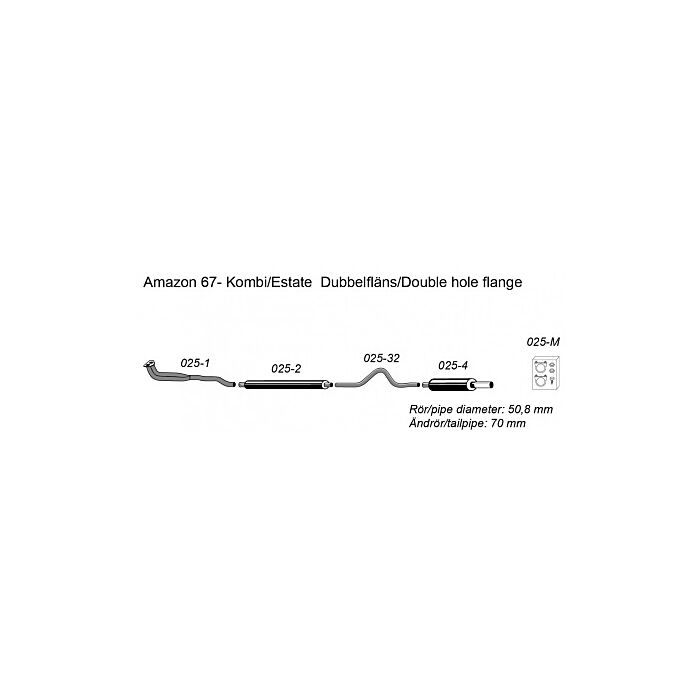 Volvo Uitlaatset Amazon combi 220 SIMONS B18+B20 1967+ compleet Volvo onderdeel nr 025-K2