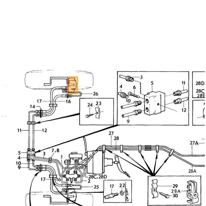 Bremseslange bag 240+ 260 164 Chassis nummer 132567+ 1229100 343mm han-han uden abs 1229100 30714429 34321102567 34321107139 34321113184 34321115694