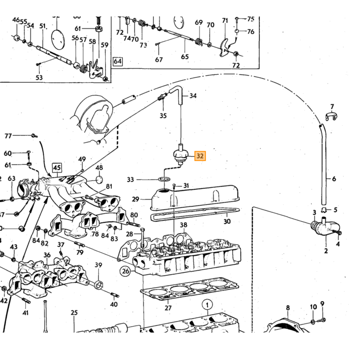 Volvo Oliepåfyldningsdæksel Volvo 240 med krumtaphusventilationstilslutning Volvo varenummer 1218567