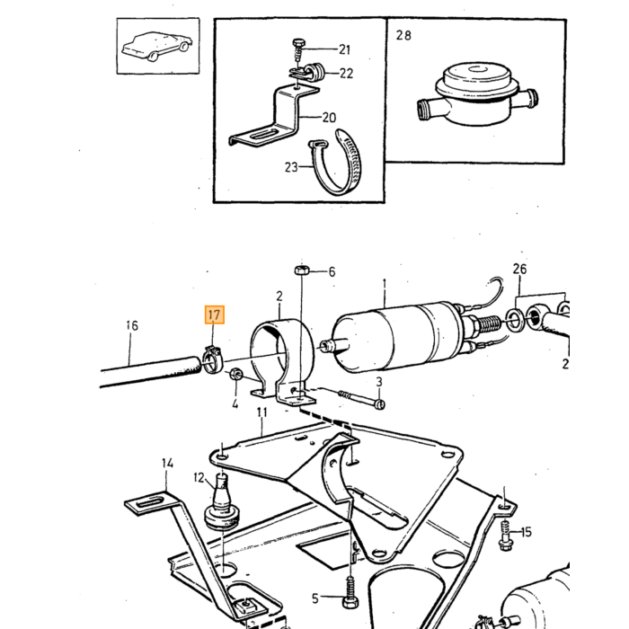 Volvo klemme brændstofledning fra tank til motor 240 740 260 760 B200E B230E B230F B28E. Volvo varenummer 1229717