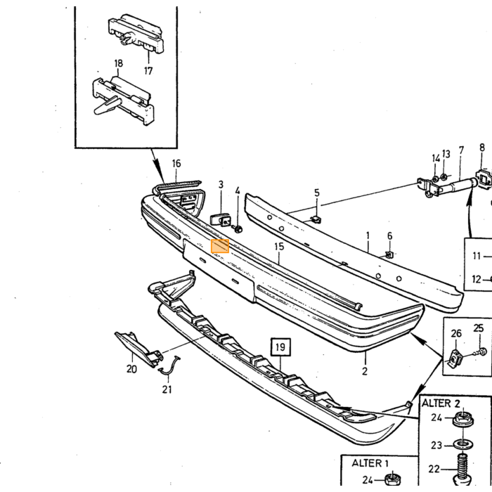 Volvo Kofanger 240+260 1981+ for sort plastik Volvo varenummer 1246585