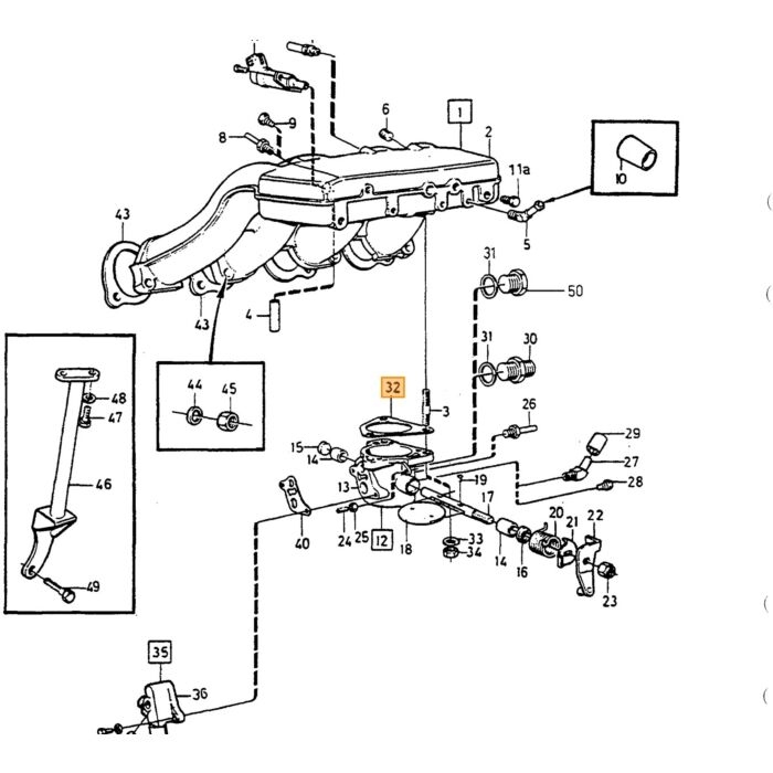 Volvo Gasspjældspakning Venstre Jetronic B19E+B21E+B23E+B21F+B230 alle Volvo varenummer 1271488