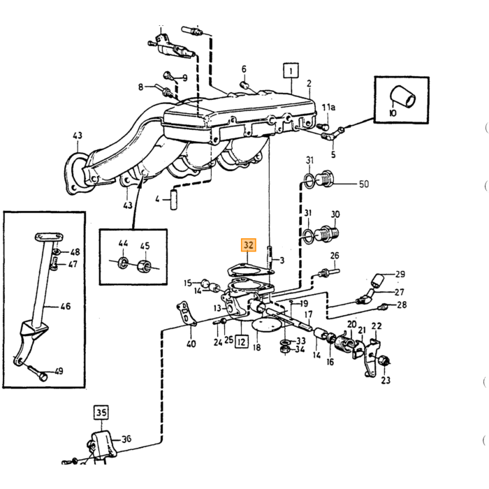 Volvo Gasspjældspakning Venstre Jetronic B19E+B21E+B23E+B21F+B230 alle Volvo varenummer 1271488