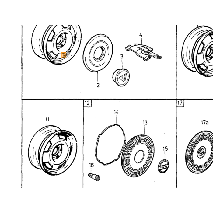 Volvo Klemme navkapsel sort 240+260 til navkapsel 1272790 og 1272211 brugt (ikke længere tilgængelig) Volvo varenummer 1272205