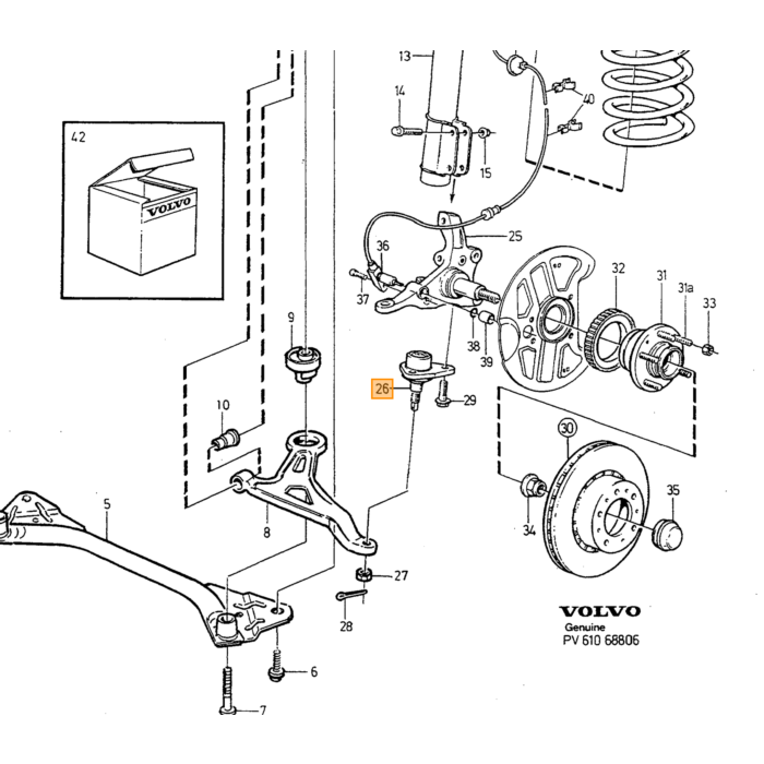 Volvo revet skive bundfjederbensleje 740 760 940 960 780 v90 s90 Volvo varenr. 1273746