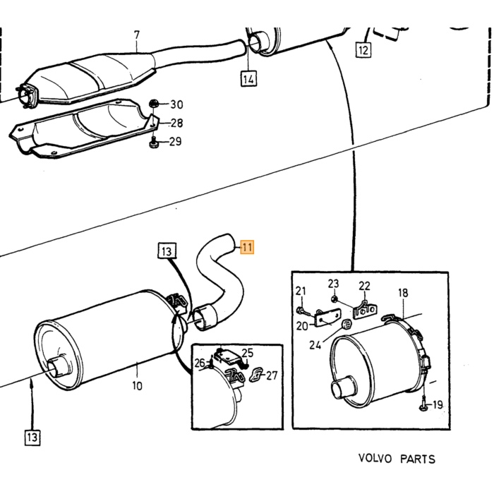 Volvo Support udstødningsrør 240 740 760 780 940 960 s90 v90 benzin uden turbo Volvo varenummer 1276583