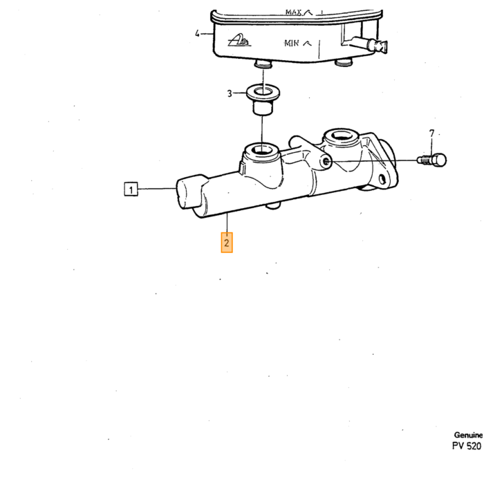 Volvo Bremseledning hovedcylinder til fordelerblok 240 + 260 Volvo varenummer 1277117