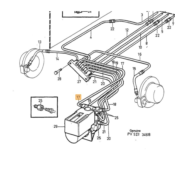 Volvo Bremsslange bag 240+260 1979+ 740+760+780+940+960 328mm 760 940 740 960 780 Volvo varenummer 1329594