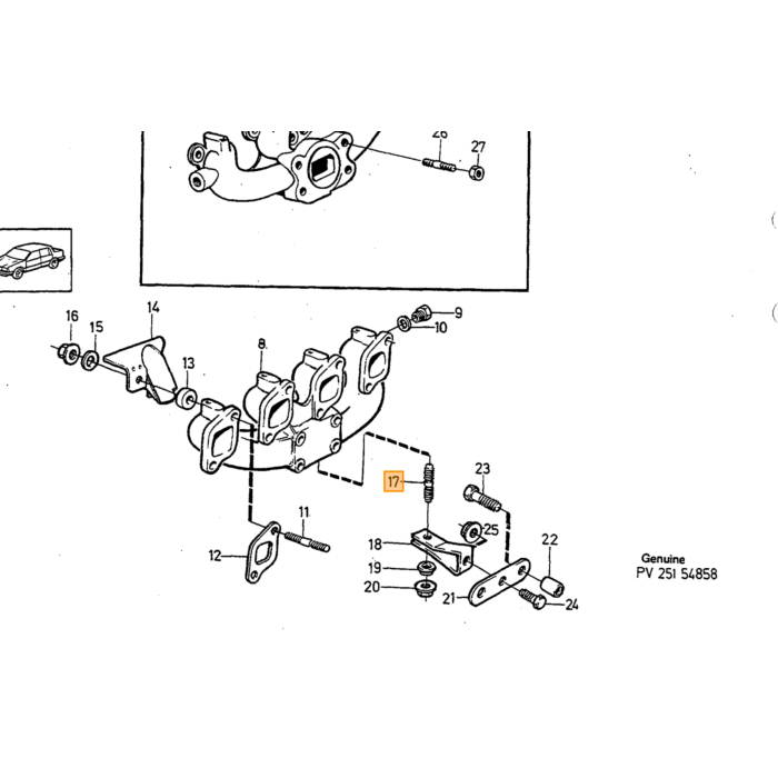 Volvo Bolt M8 x 35mm mellem Turbo og Manifold Volvo 740 - 760 - 780 - 940 - 960 - 850 - S70 - V70 - XC70 - V70 - S40 - V40 - XC90 - S80 - S60 Volvo varenummer 1336261