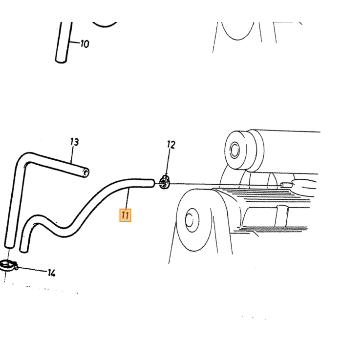 Volvo Flammeslukkerslange 240 242 244 245+740 1981-1988 uden turbo B19 B21 B23 B200 B230 Volvo varenummer 1336682