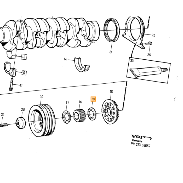 Volvo tandremspakning forreste pakning 340 240 740 940 960 B19 B21 B3 B230 B200 Volvo varenummer 1357621