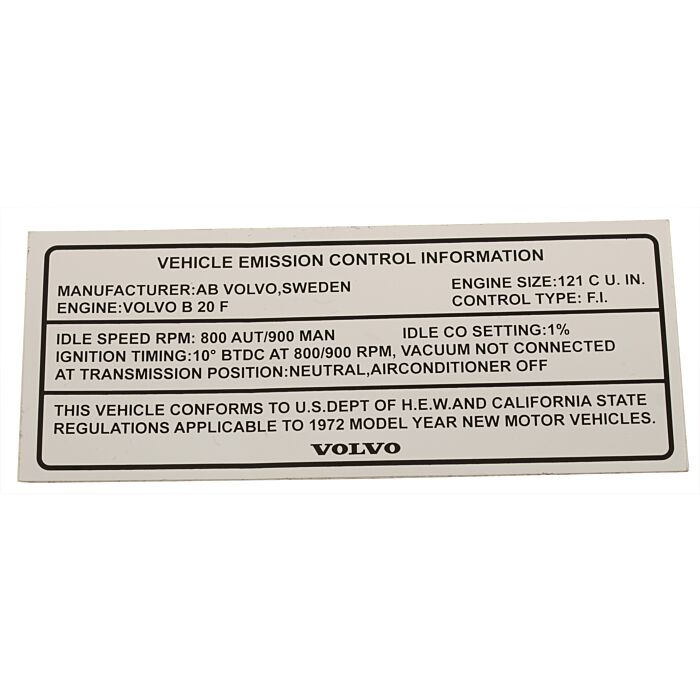 Sticker inchVehicle emission control informationinch zwart op wit -1972