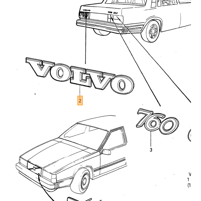 Volvo emblem tommerVOLVO tommer bagklap 240 +740 (1246034) metal Volvo varenummer 1369001