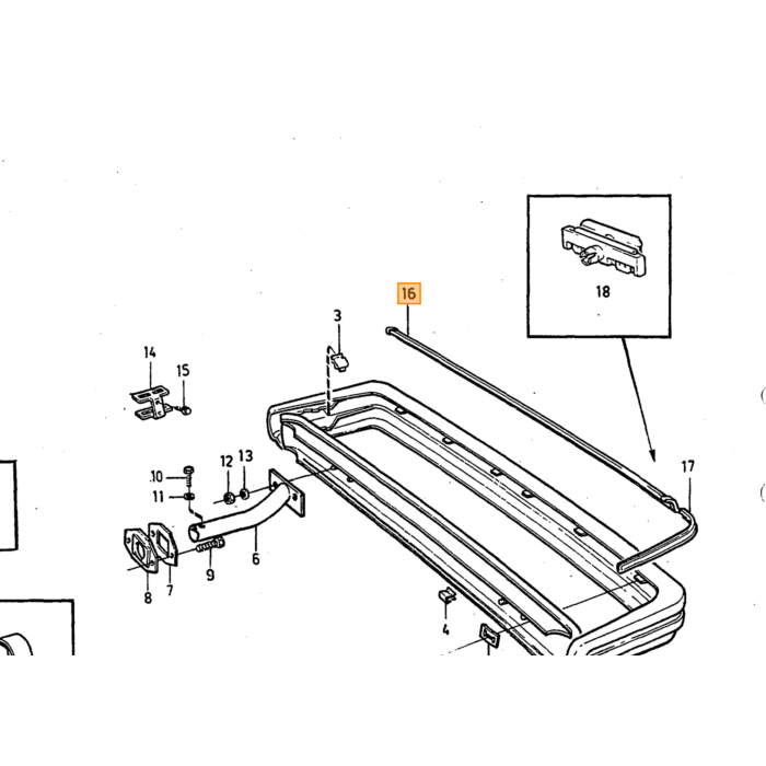 Volvo Dekorationsliste kofanger 240+260 midterste bag 4 døre 244 242 forkromet rustfrit stål 1247248 244 242 Volvo varenummer 1372334