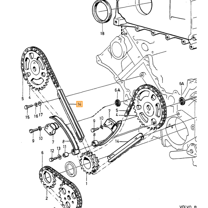 Volvo Styreskinne til tandremskæde B27+B28 B280 1980+ Volvo varenummer 247528