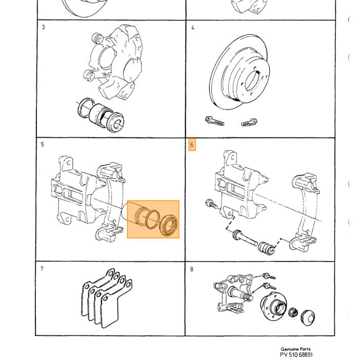 Volvo Bremsekaliber Styrebolte Reparationssæt Volvo 340 - 360 - 440 - 460 - 480 - 740 - 760 - 780 - 940 - 960 - 850 - V70 - S70 bag Volvo varenummer 271108