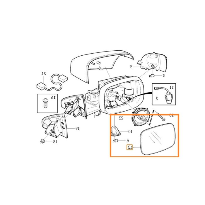Volvo spiegelglas  XC70 2007+ ch 81469+ XC90 2010-2013 LHD rechts OEM ref 31217824 31217829 31297396 Volvo onderdeel nr 30716133_B