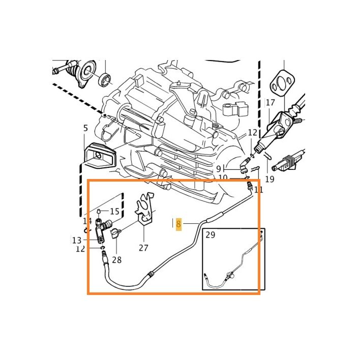 Volvo Koblingsrør på hovedcylinder 5-CYLINDER Benzin M56 Volvo S60 (-2009) S80 (-2006) V70 P26 (2001-2007) Metalrør med fleksibelt endestykke Volvo varenummer 30759377