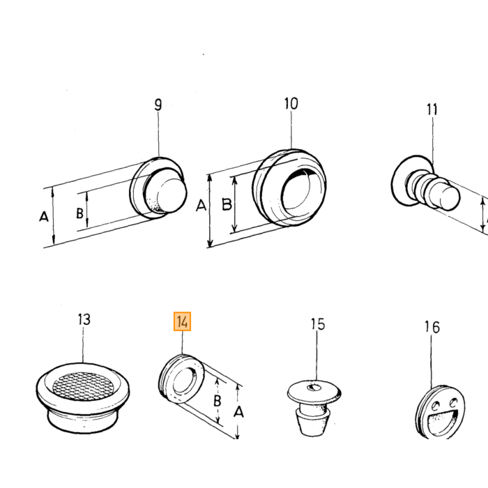 Volvo Gummiprop hus 30mm hul diam 20mm diverse PV444 PV544 Amazon Duett 140 164 240 260 Volvo varenummer 320404