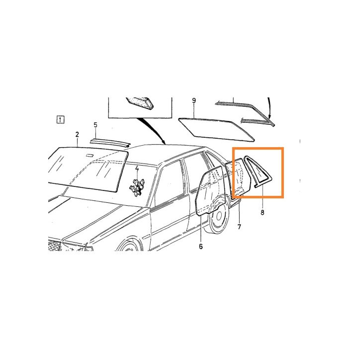 Ruit volvo zijruit rechts achter 3467453 440 CH -317806 tussen C en D stijl driehoek