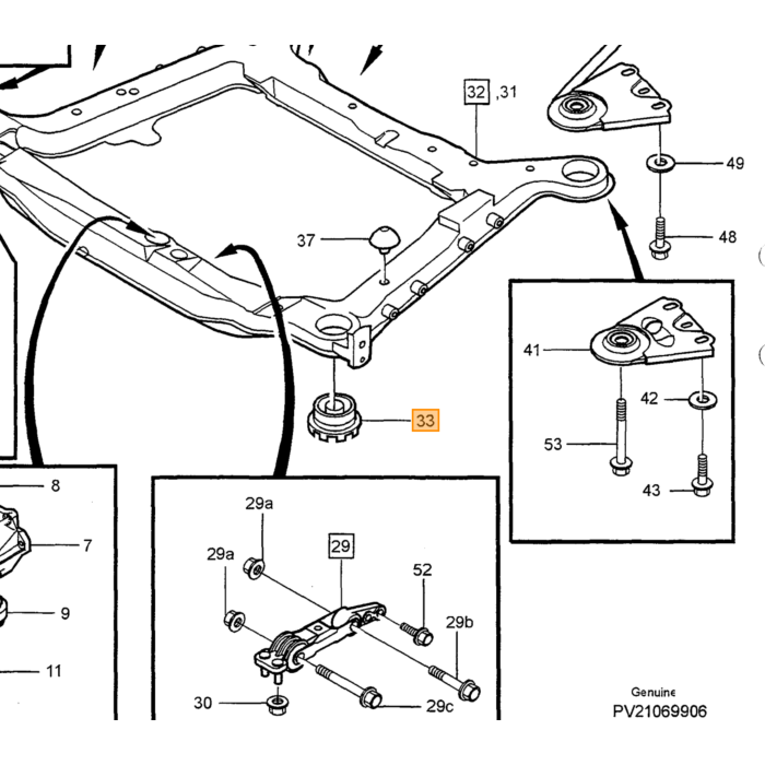 Volvo Motorophæng silentblock foraksel 850+S70+V70 -2000 (1 stk. nødvendigt) 850 S70 C70 S60 Xc70 V70 S80 Xc90 Volvo varenummer 3507924
