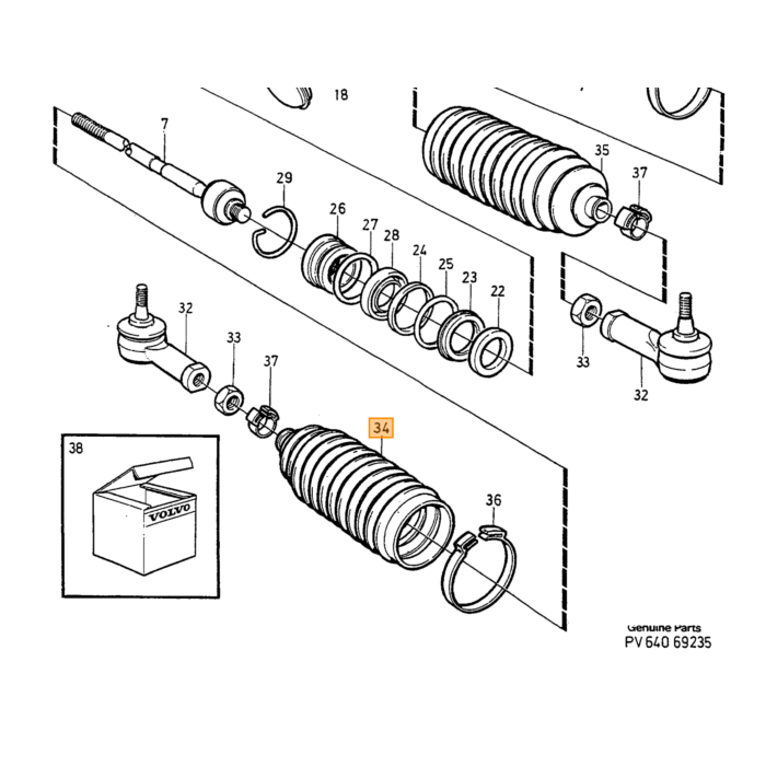 Volvo Ankerstangsende 240+260+740+760+940+960 (1205658) indvendig gevind Volvo varenummer 3516944