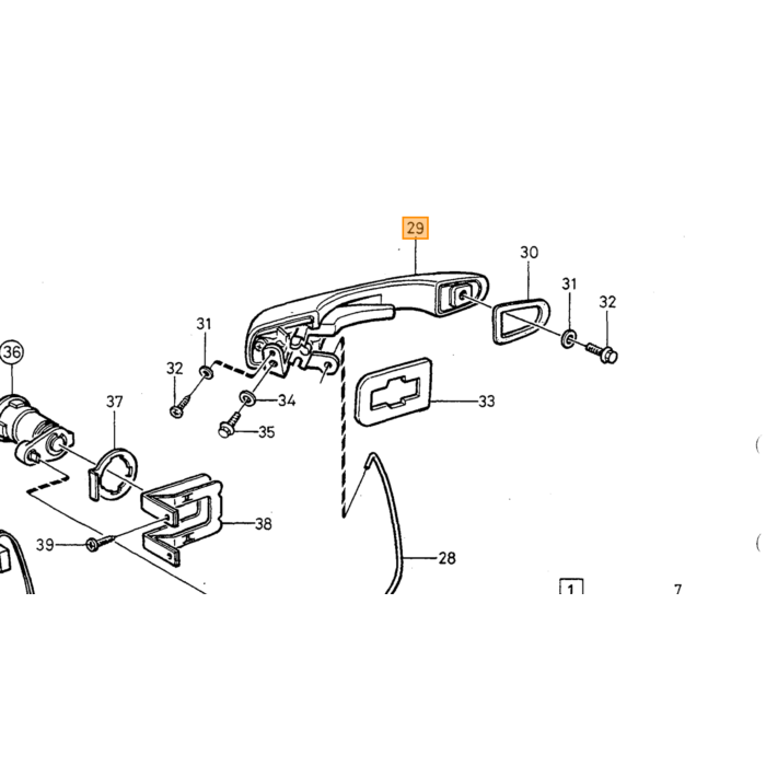 Volvo Dørlåspakning Volvo 240 244 245 260 262 bag låsehullet i døren Volvo varenummer 3536509
