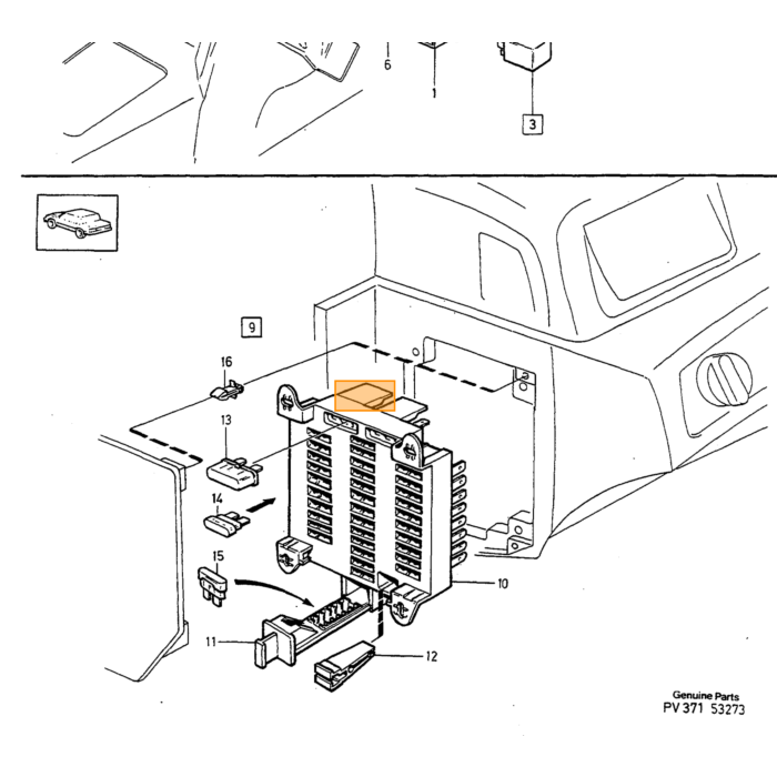 Volvo RAMME sikringsboks relæboks 740 760 780 940 (1258599) Volvo varenummer 3544224