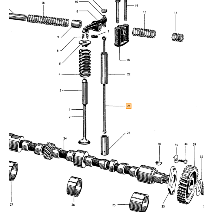 Volvo Ventilløfterstang B4B motor 109.485+ alle B16 brugt 21cm Volvo varenummer 403689