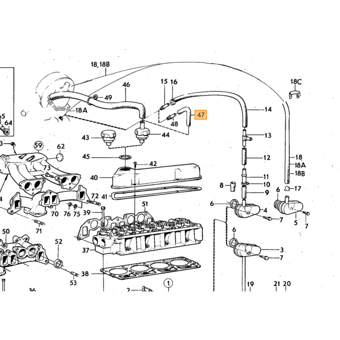 Volvo Slange krumtaphusventilation Amazon + 1800 + 140 + 164 oliepåfyldningsdæksel til manifold + lufttermostat P1800 B18 B20 Volvo varenummer 460003
