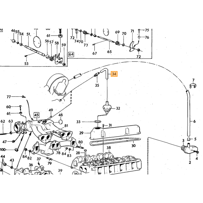 Volvo Slange krumtaphusventilation Amazon + 1800 + 140 + 164 oliepåfyldningsdæksel til manifold + lufttermostat P1800 B18 B20 Volvo varenummer 460003