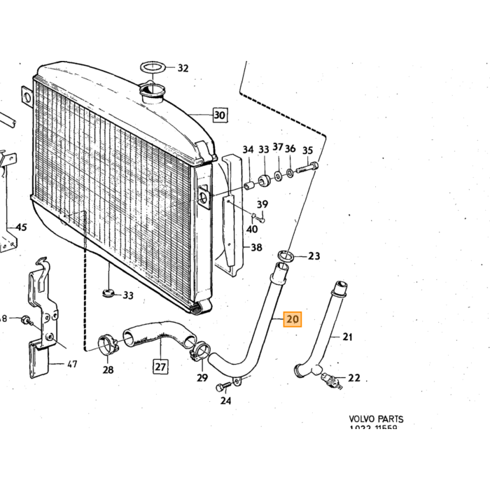 Volvo Rør vandpumpe til radiator P1800 B20E 140+240 B20F Volvo varenummer 460438