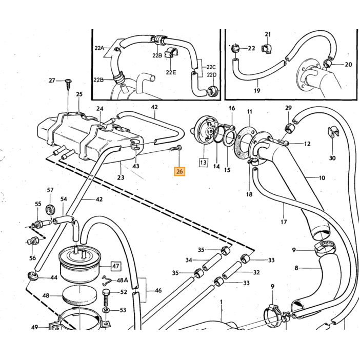 Volvo Trykakkumulator K tronic B21E+B21E+B23E+B21F+B200E+B230E 240+740+940+760 2 tilslutninger 140 Bosch nr. 0438 170 001 1266224 Volvo varenummer 462547