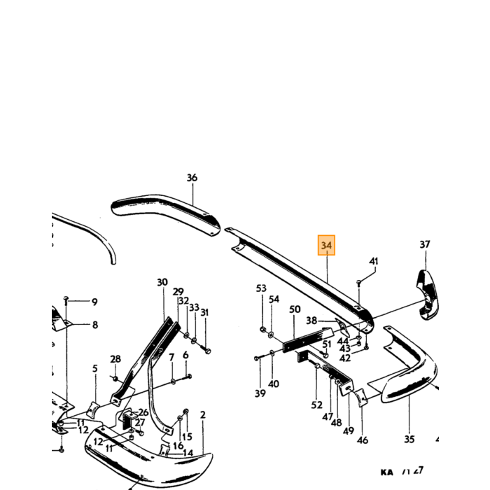 Volvo Bumper Amazon midden achterdeel gepolijst RVS Volvo onderdeel nr 653305S
