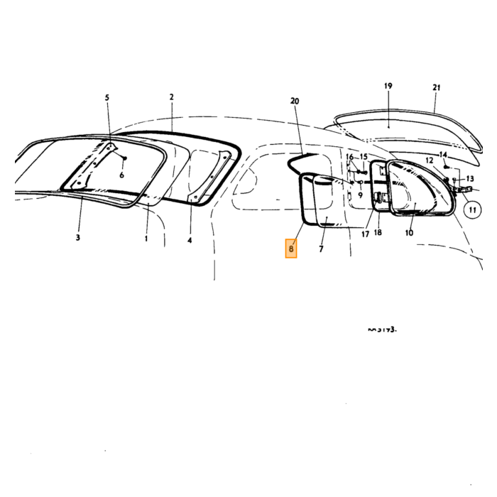 Volvo Gummi siderude bag PV544 Favorit (fast rude) Volvo varenummer 657702