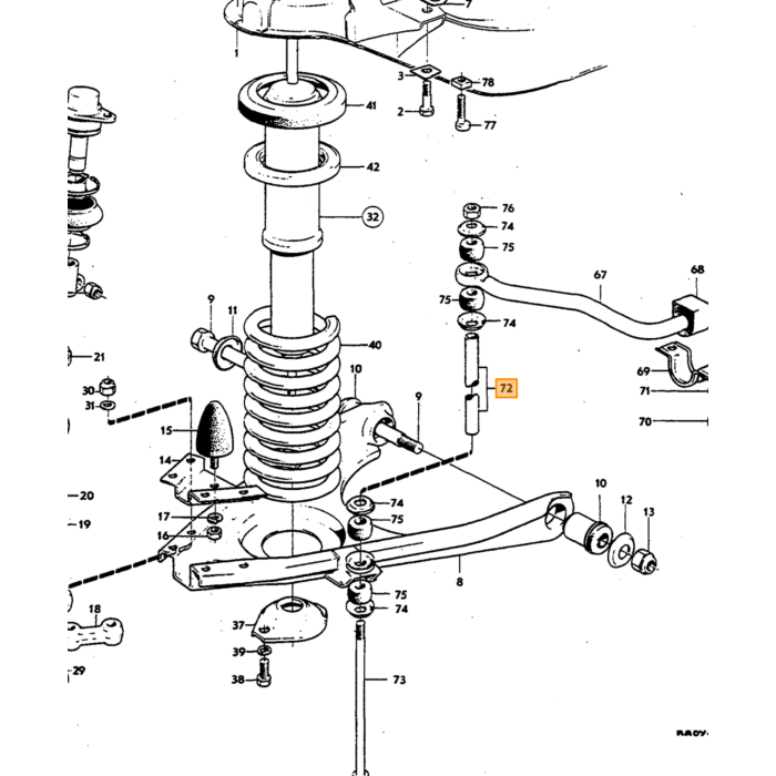 Volvo Afstandsbøsning Stabilisatorstang Foran P1800 P1800E P1800ES 12cm Volvo varenummer 657841