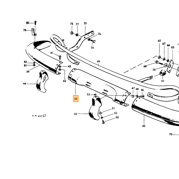 Volvo Bumper PV444+PV544 1957+ midden achter RVS Volvo onderdeel nr 658248S