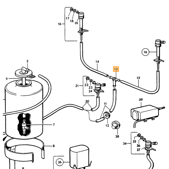 Volvo Forrudesprinkler T-stykke (i slange) 5mm 3mm Volvo varenummer 659248