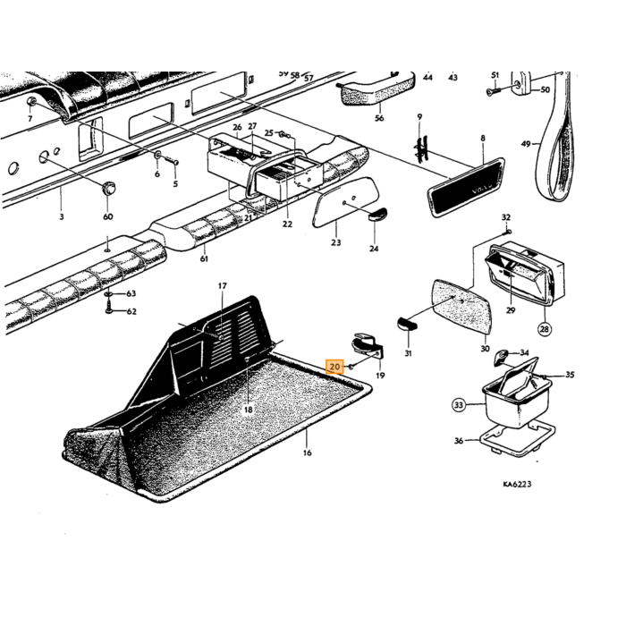 Volvo Clamp flad pynteliste til toppen af døren Amazon 4-dørs og stationcar Volvo varenummer 659996