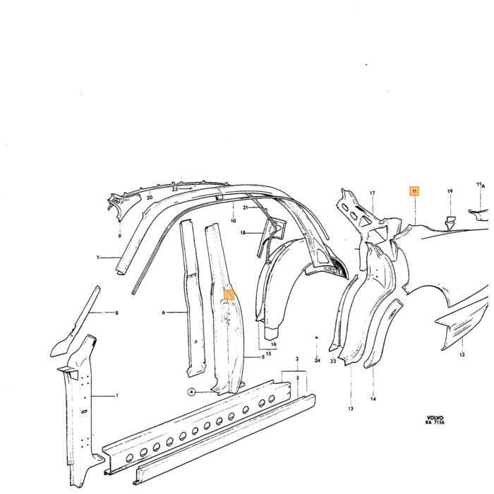 Volvo Plaatwerk Amazon bodemplaat Linksachter 658862 vloerplaat Volvo onderdeel nr 663827L