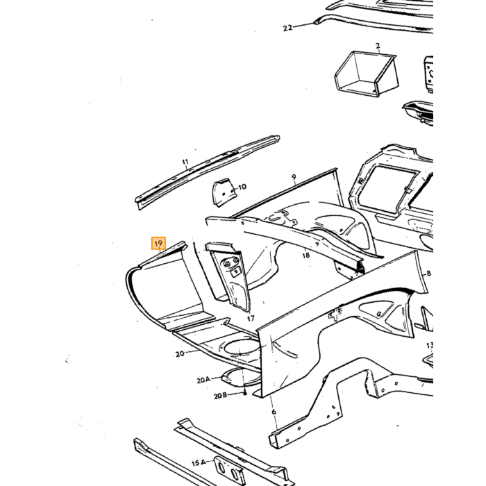 Volvo Plaatwerk P1800 dwarsbalk achterste links Volvo onderdeel nr 664335L