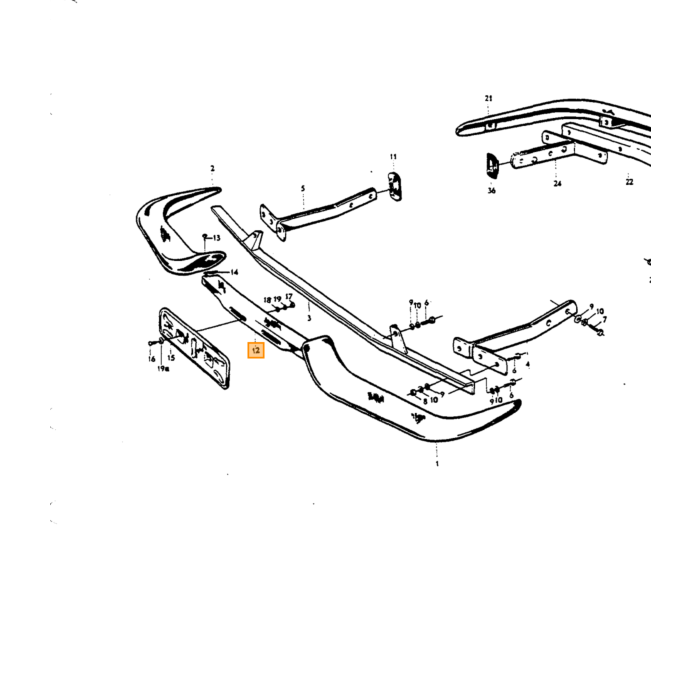 Volvo Bumper P1800 middenvoor tot chassisnummer -12.499 RVS Volvo onderdeel nr 665435S