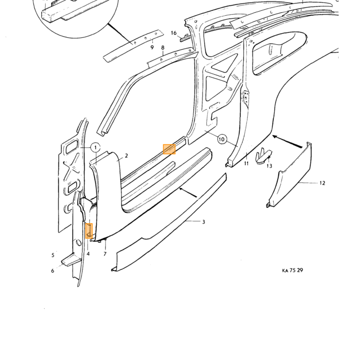Volvo Plaatwerk PV444+PV544 achterscherm rechts reparatiedeel voorzijde  Volvo onderdeel nr 666509F
