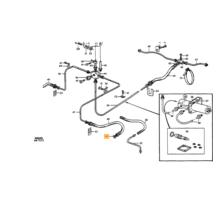 Volvo Bremseledning Amazon/P1800S 665008 B18 Klo-->Slange Venstre til Enkelt System Volvo Varenummer 671808