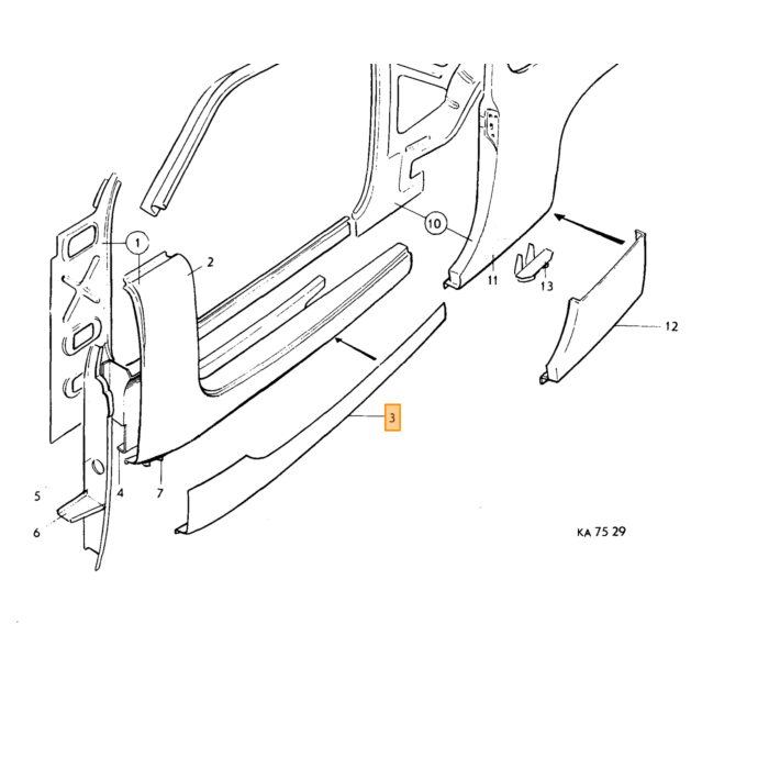 Volvo Body Panel PV444+PV544+Duett Sill Venstre Volvo Part No. 672069