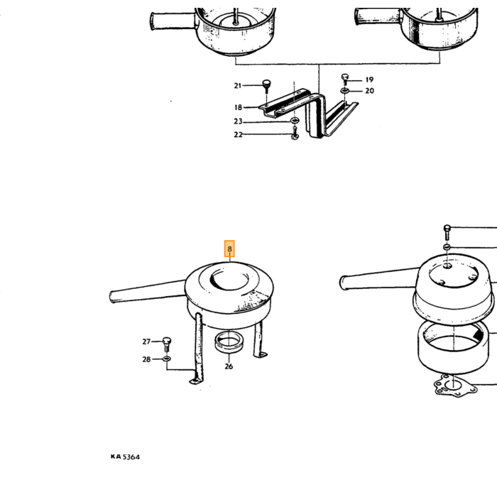 Volvo Luftfilter SU+ Stromb B18B + B20B 68mm + Rør til Krumtaphusventilation Volvo varenummer 672280