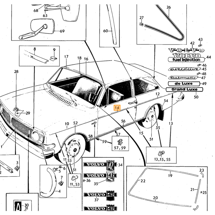 Volvo Beklædningsliste 144+164+244 fordør -1978 140 160 Volvo varenummer 677537