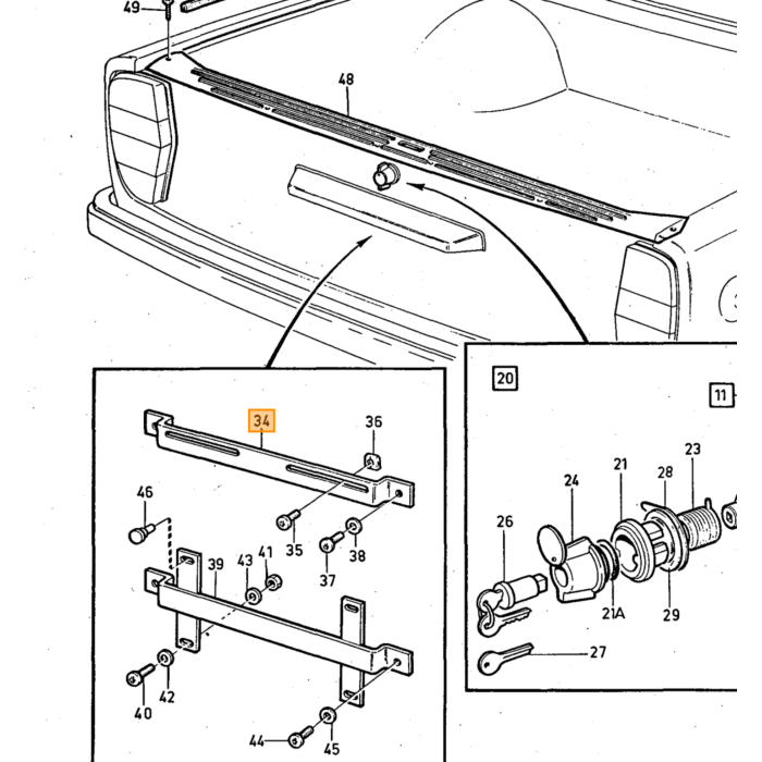 Volvo nummerpladeholder Amazon 140+164 bag på bagagerum Volvo varenummer 679161
