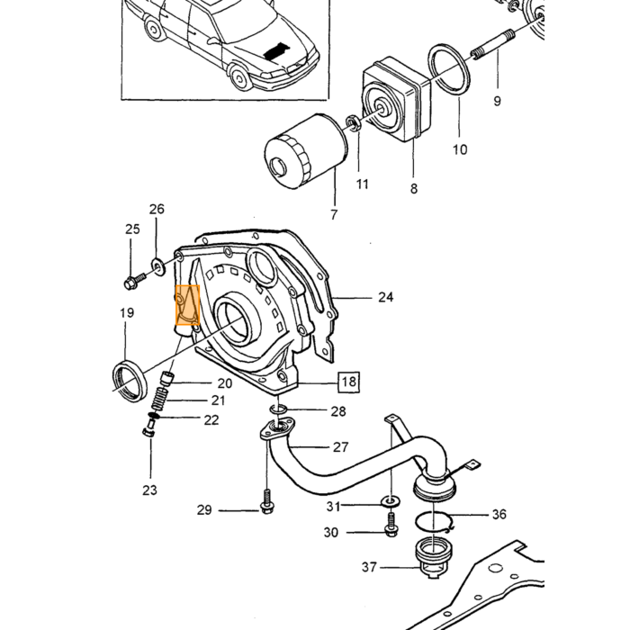 Volvo Knastakselpakning Foran + Oliepumpe Hjælpeaksel + Fordeler B19/B21/B23/B230/B234 D5204T Krumtapakning til 850/960/S40/S60/C/V/XC/S70/S/V/XC90 (463358) Volvo varenummer 6842273