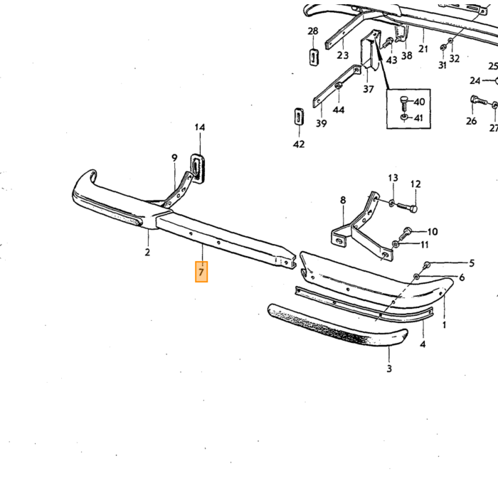Volvo Bumper P1800ES achter midden (672312) CHROOM ZONDER GATEN Volvo onderdeel nr 684667ES